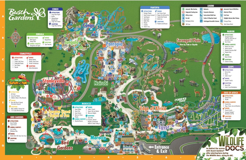 Busch Gardens Tampa Map, Theme Park, Florida, 