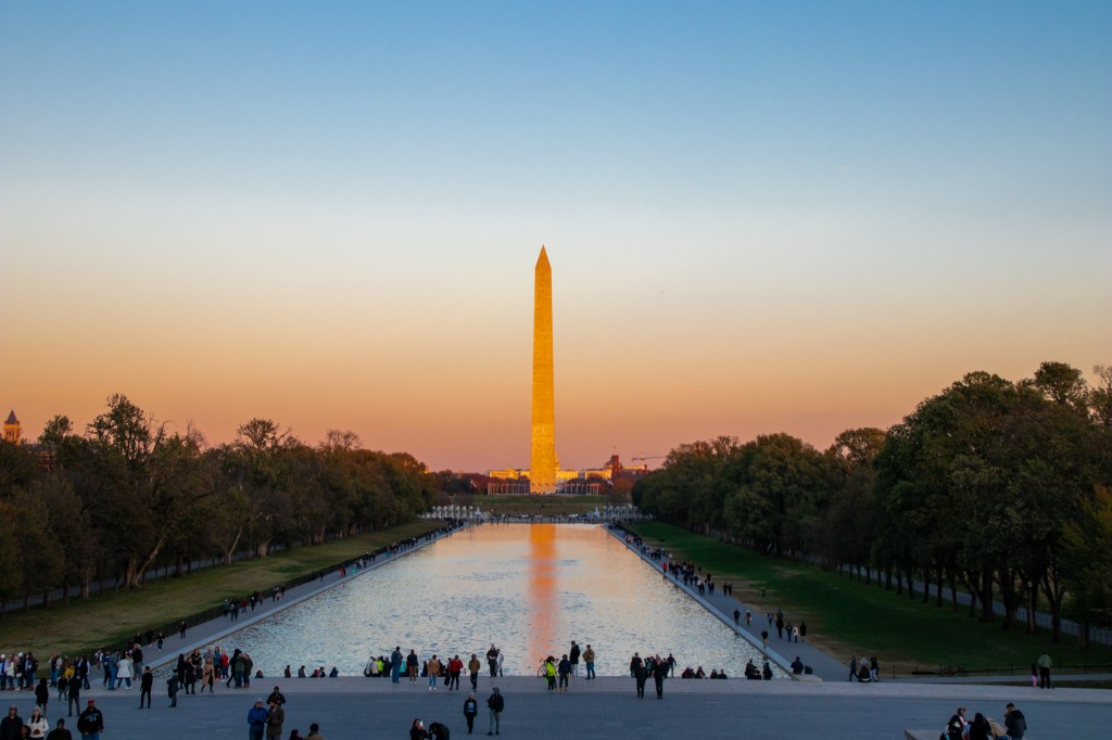 Washington Monument, Reflection pool, sunset, Washington DC, Capital, USA, America, Travel, Vacation, road trip, 