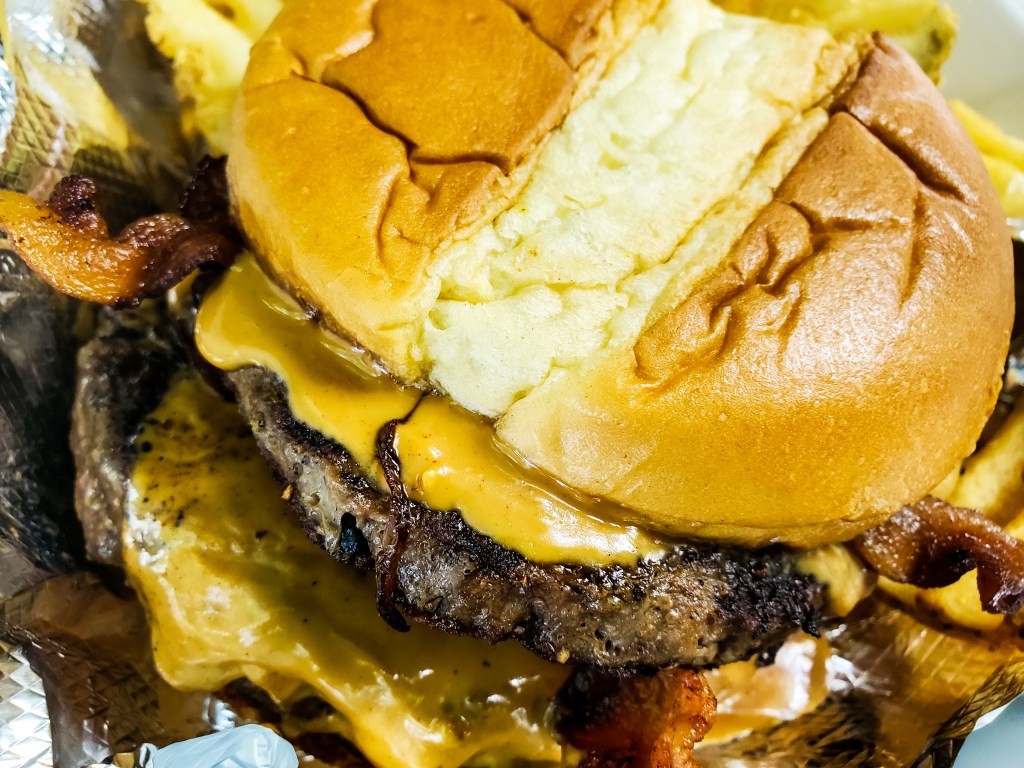 Burger, peanut butter, juicy, delicious, blue & gray bar & grill