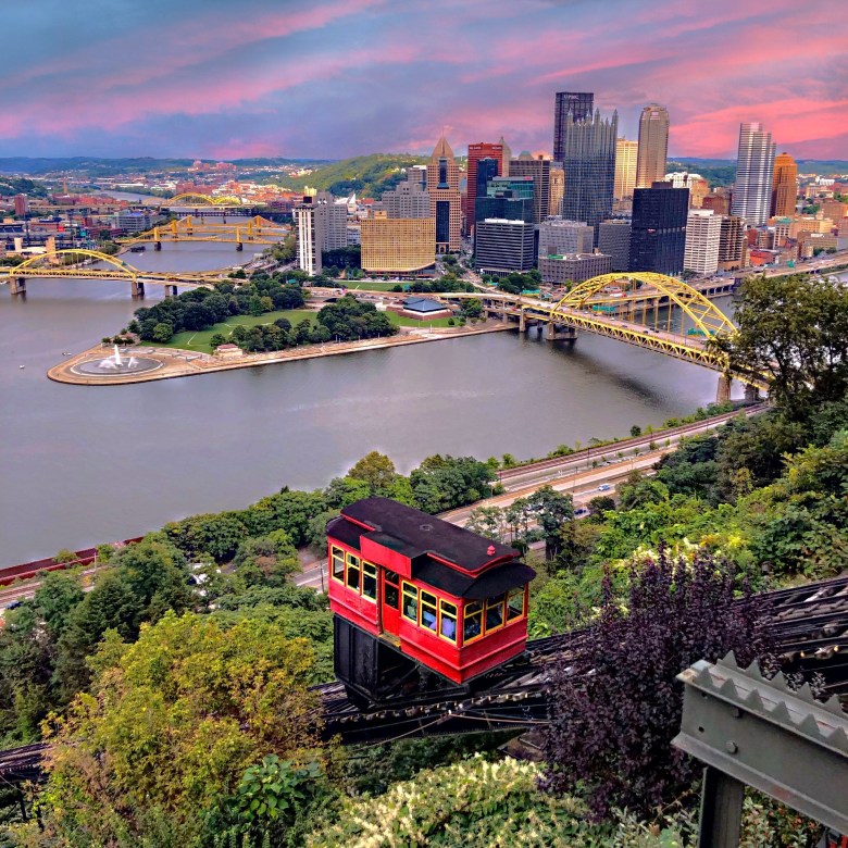 Duquesne Incline In Pittsburgh overlooking the three rivers