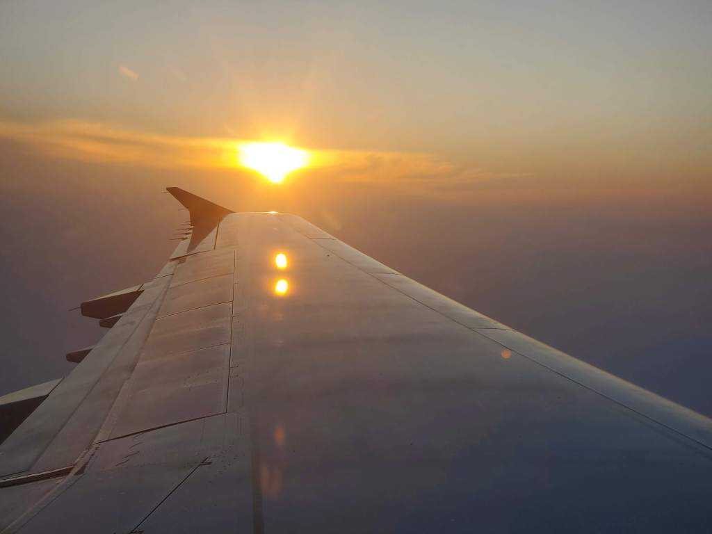 sunrise at 30,000 feet over the Atlantic Ocean. 