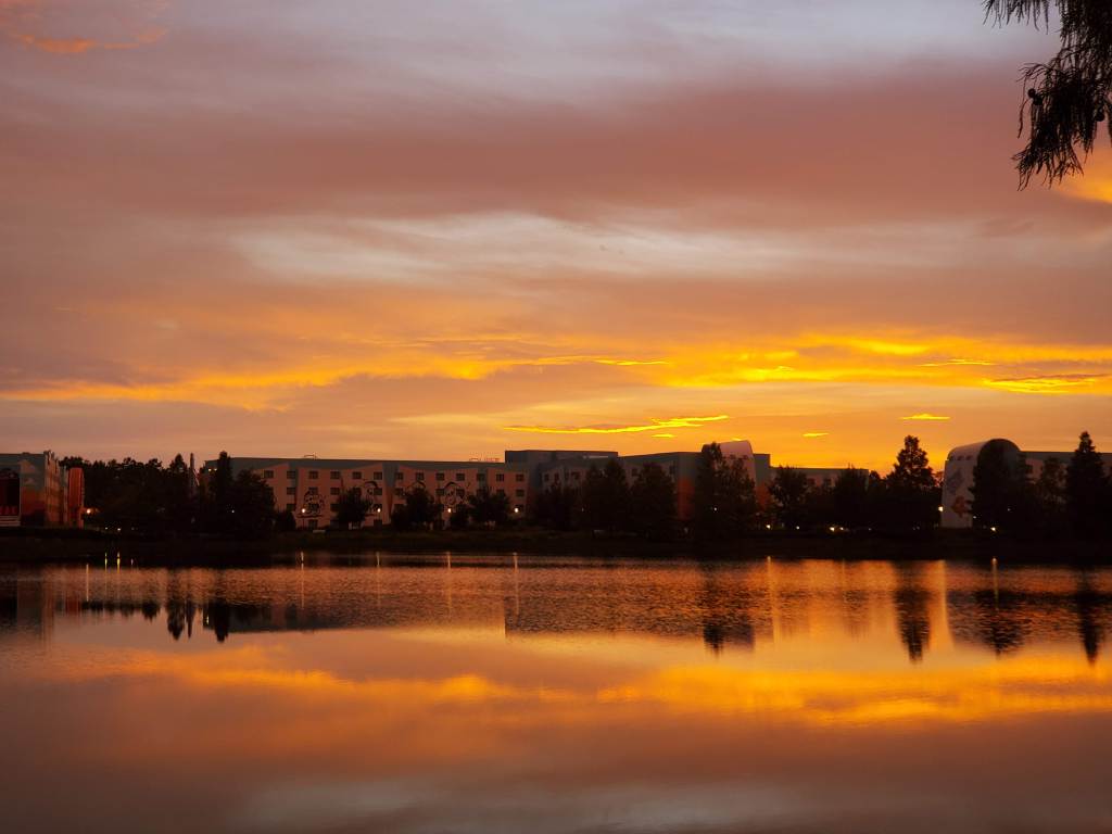 sunset over Art of Animation resort in Orlando Florida 