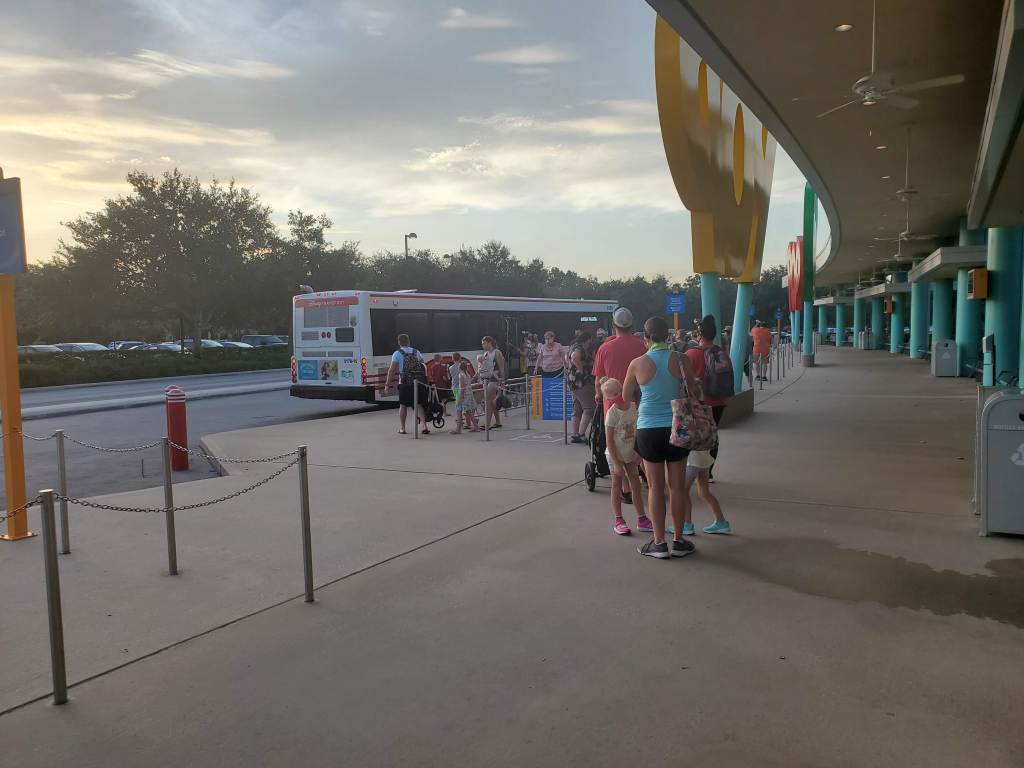 Line for Animal Kingdom bus at POP Century Resort