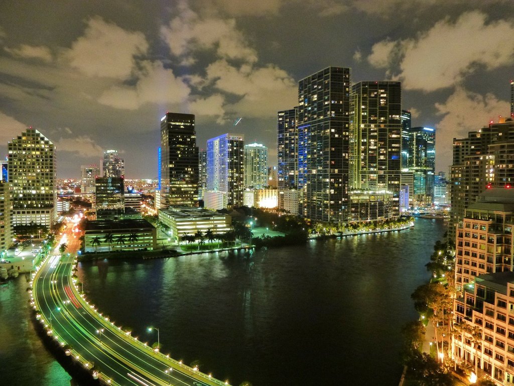 Miami, florida, Skyline, nighttime, east coast, United States,