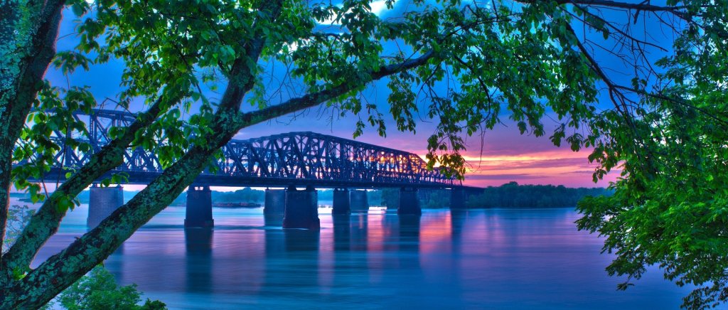 Mississippi River, Bridge, Sunset, water,