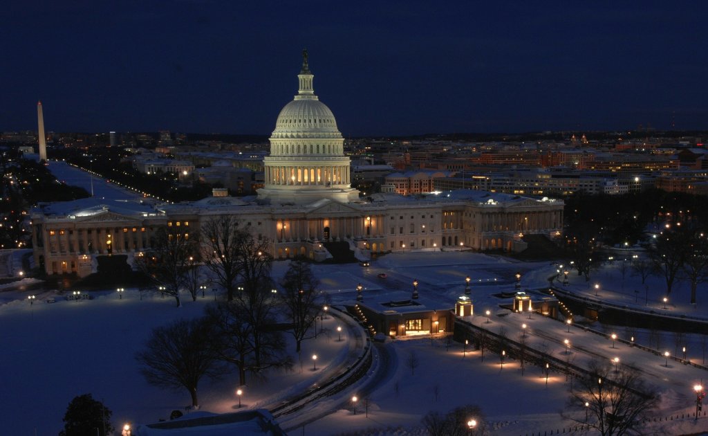 winter, snow covered streets, Capital Building, Washington, DC, America, United States, Washington Monument, 