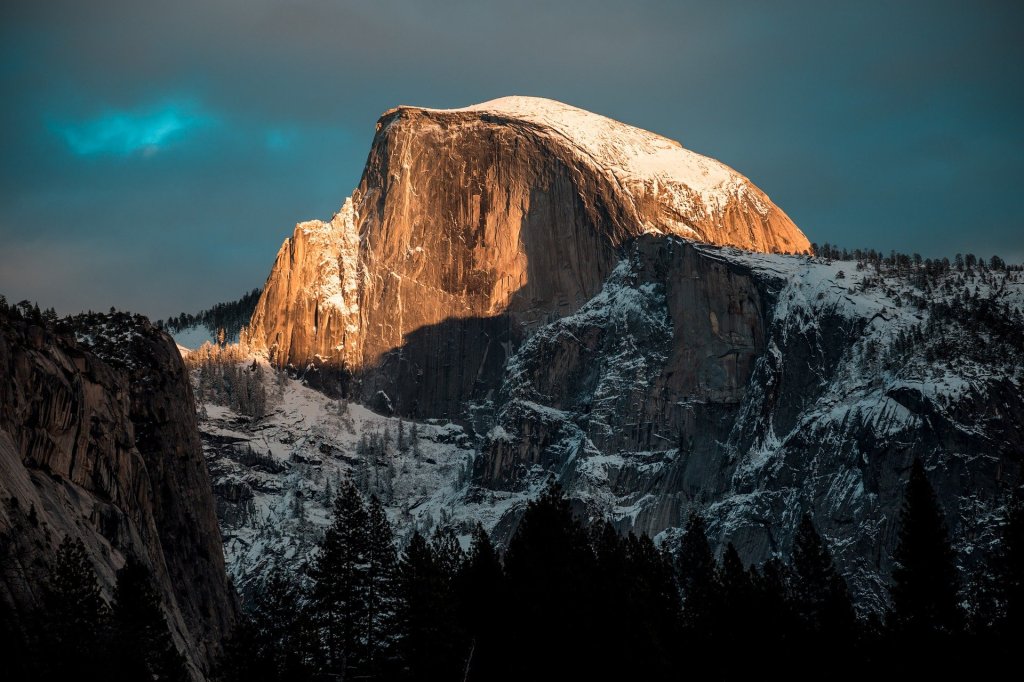 snow covered, mountain, Yosemite National Park, California,