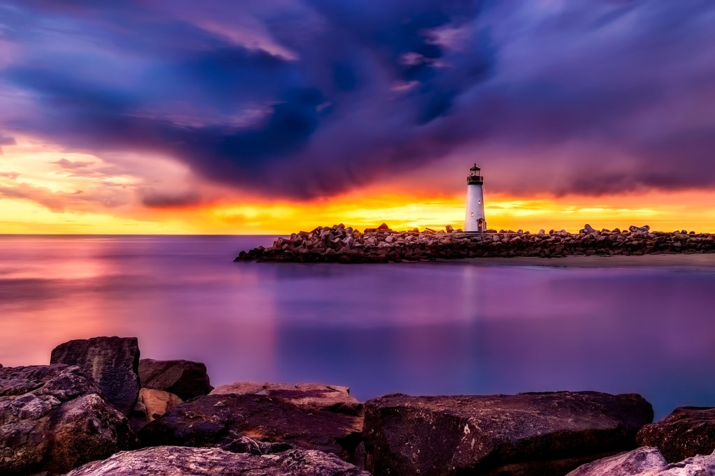 Lighthouse, sunset, coast, California, 